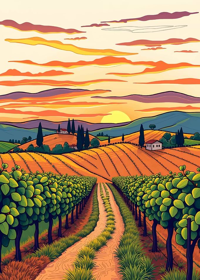 Sunset Vineyard Landscape