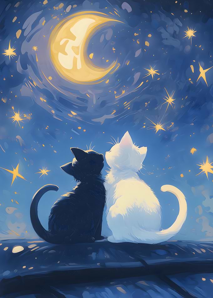 Cats Under the Moon - Cat Lovers