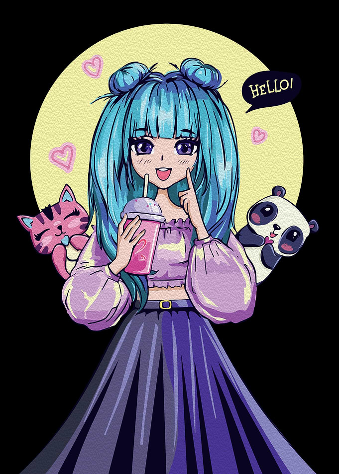 Anime Girl with Pets