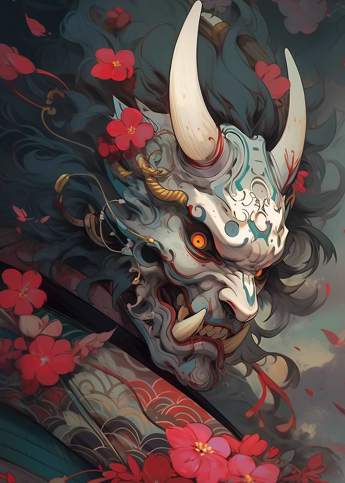 Oni Mask with Flowers