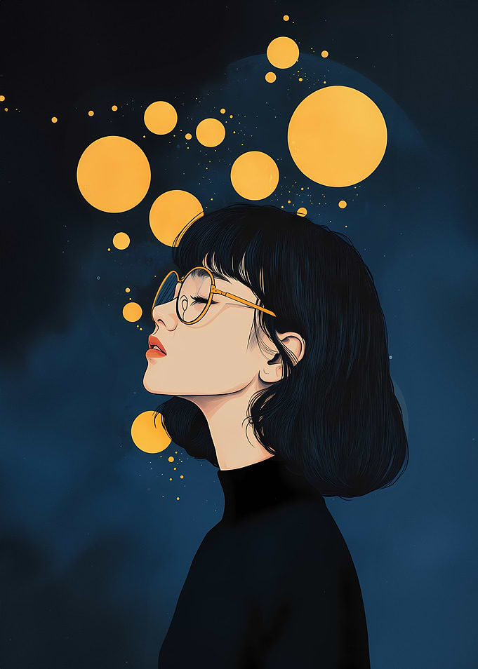 Girl Gazing at Lights