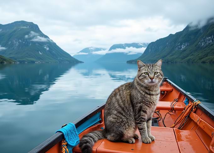 Cat in a Boat on a Fjord