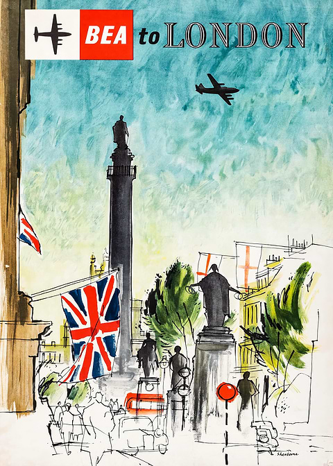 BEA to London Vintage Poster — retro travel art printed on metal