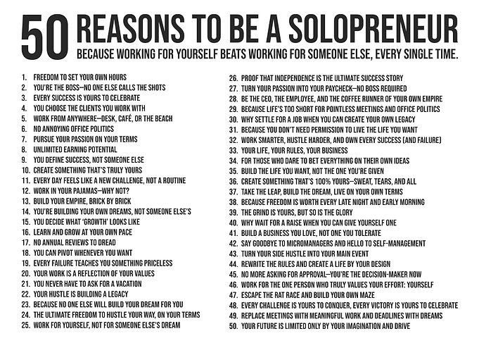 50 Reasons to Be a Solopreneur