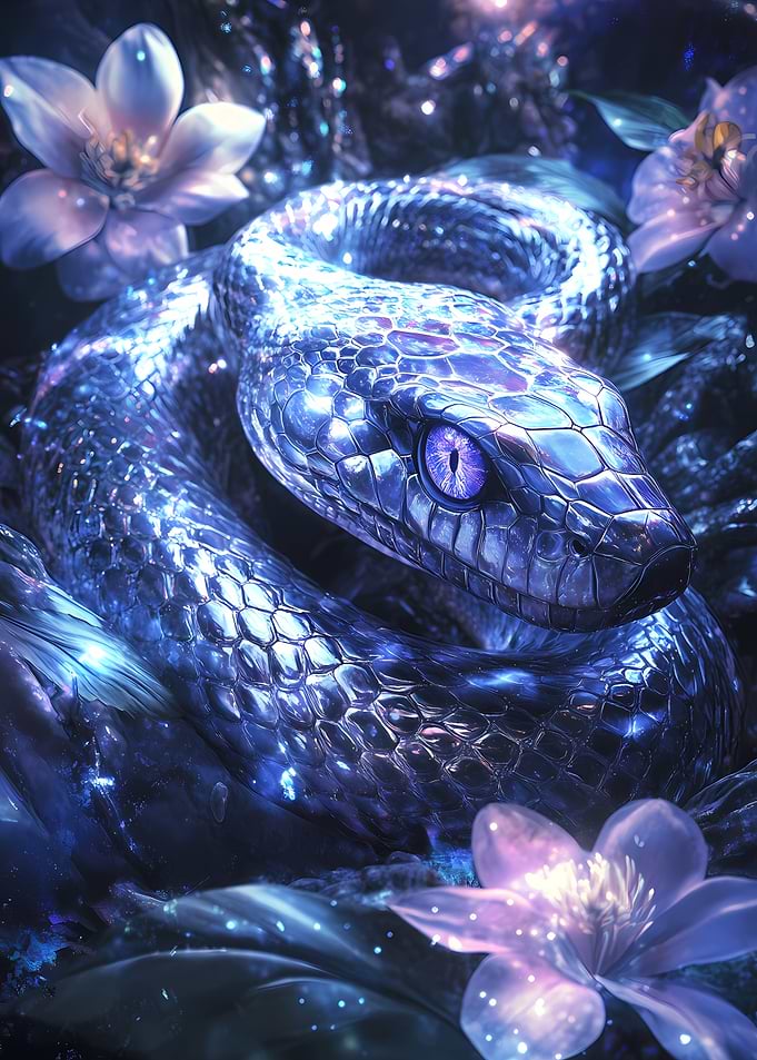 Blue Serpent with Flowers