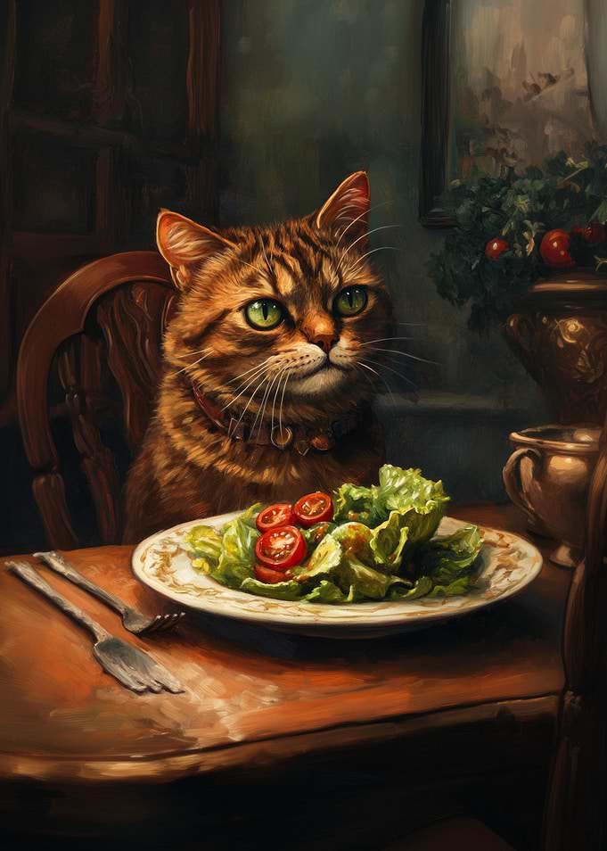 Cat and Salad Painting