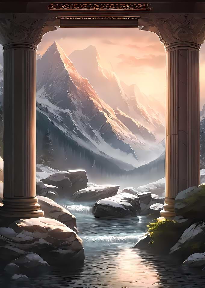 Mountain View Through Pillars