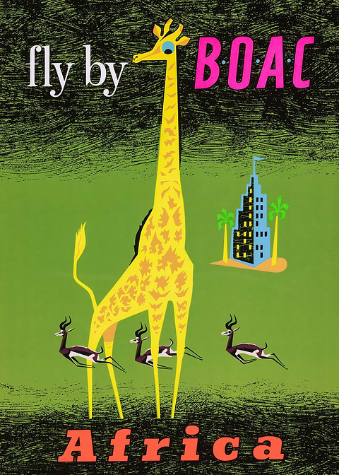 Fly by BOAC to Africa — vintage travel poster on metal
