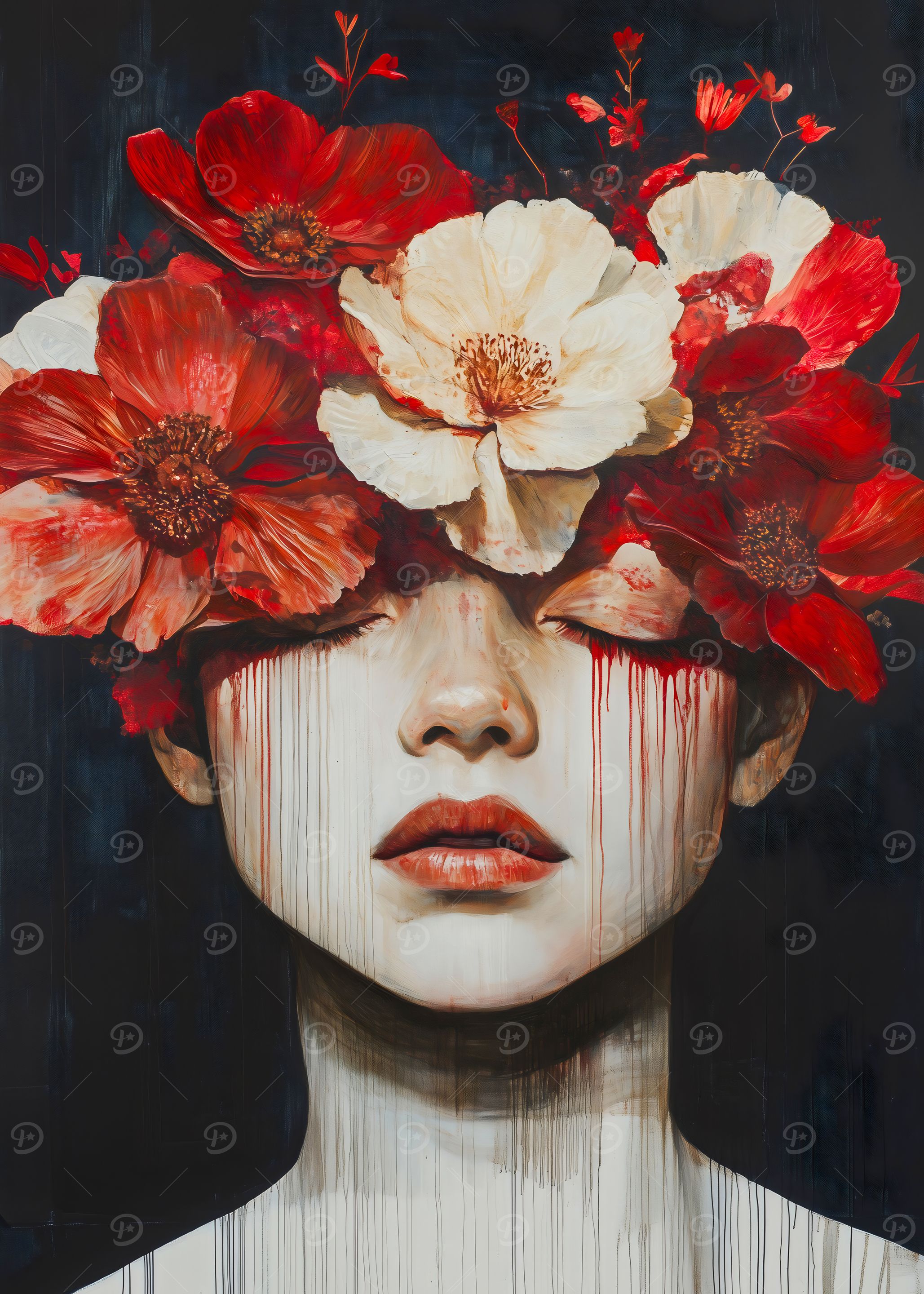Floral Portrait Red Woman