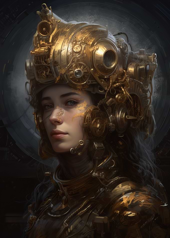 Cyberpunk Woman in Gold Armor