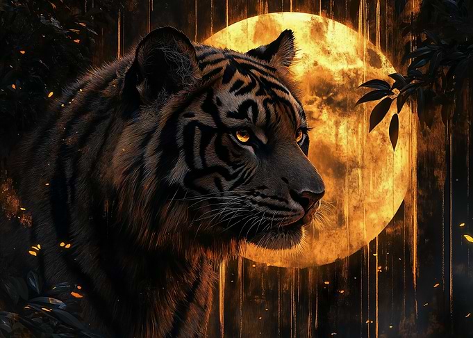 Tiger Under Full Moon