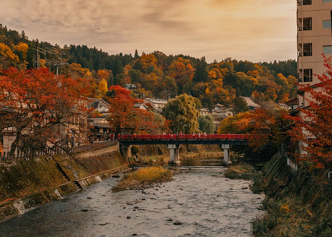 Autumn Bridge in Takyama, Japan