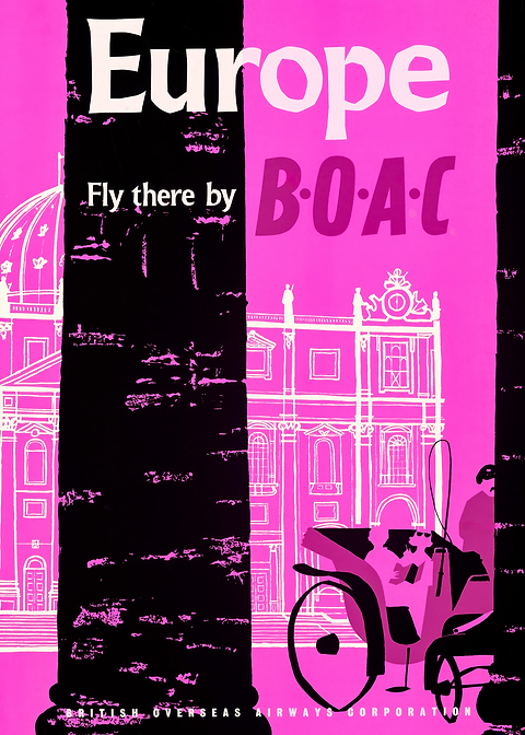Fly to Europe by BOAC — classic movie poster on metal