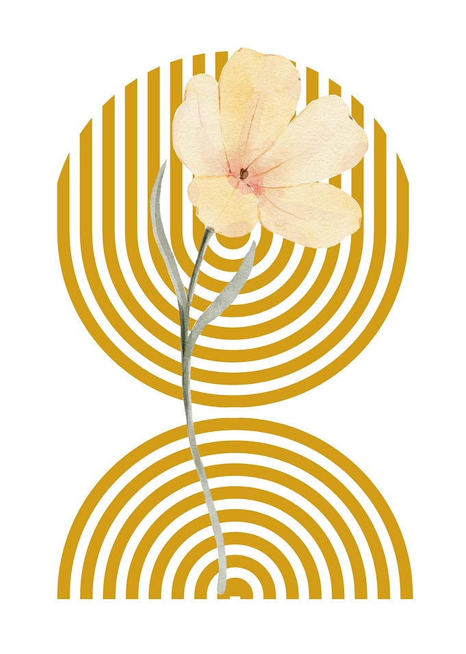 Floral Watercolor with Geometric Pattern