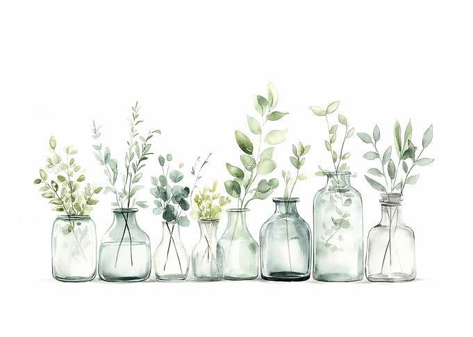 Green Greenery in Vases