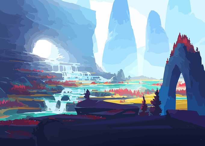 Fantasy Landscape with Waterfall