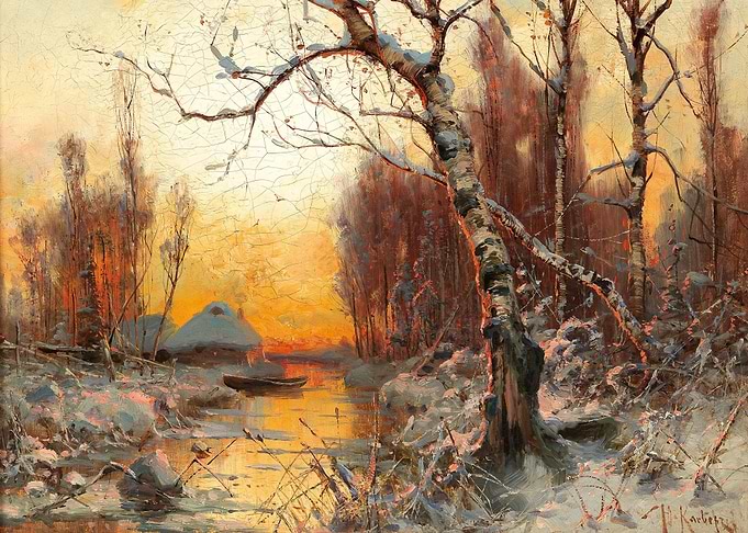 Winter landscape with birch in the evening light (1924)