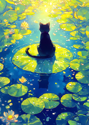 Black Cat on Lily Pad - Pound lake