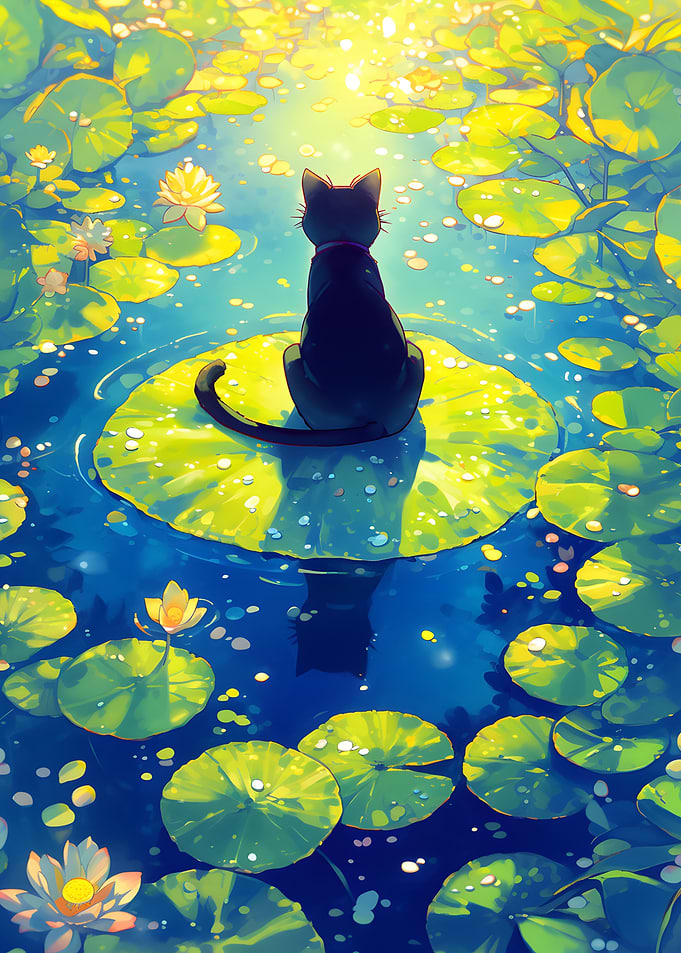 Black Cat on Lily Pad - Pound lake