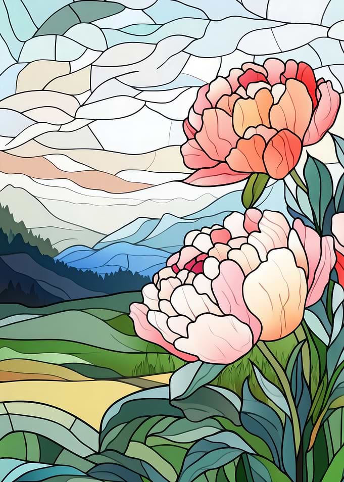 Stained Glass Peonies