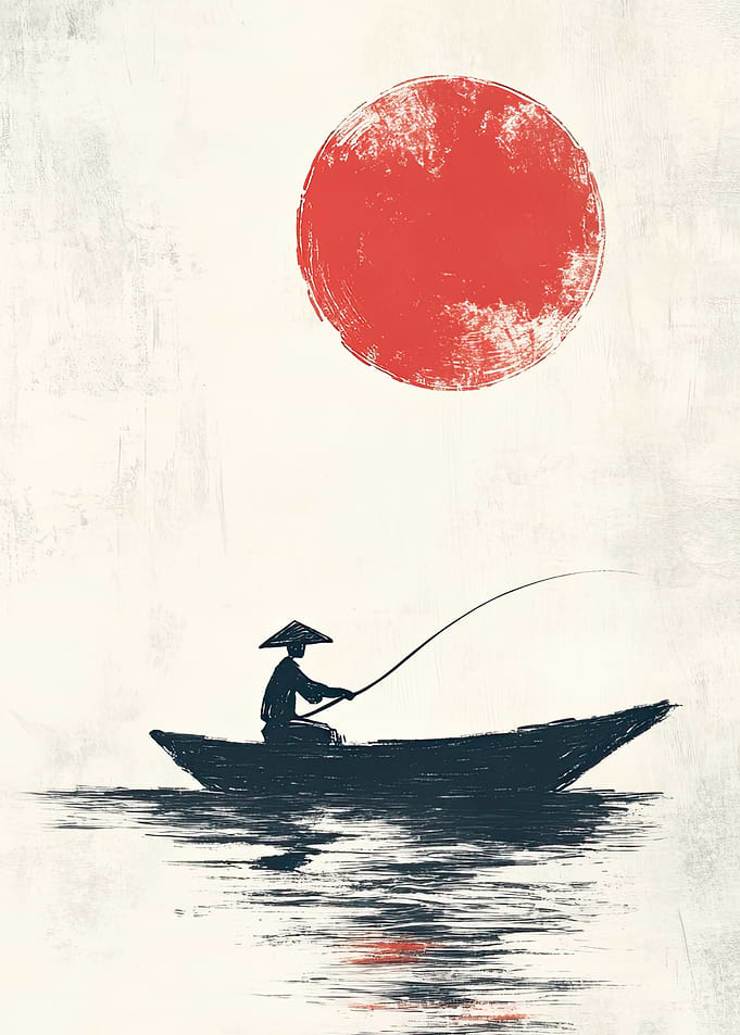 Fisherman Under Red Sun