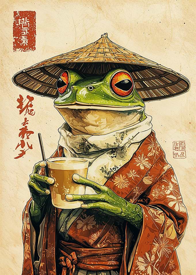 Frog in Kimono with Tea