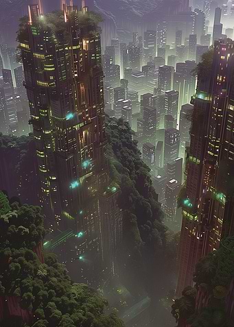 Cyberpunk Cityscape with Nature