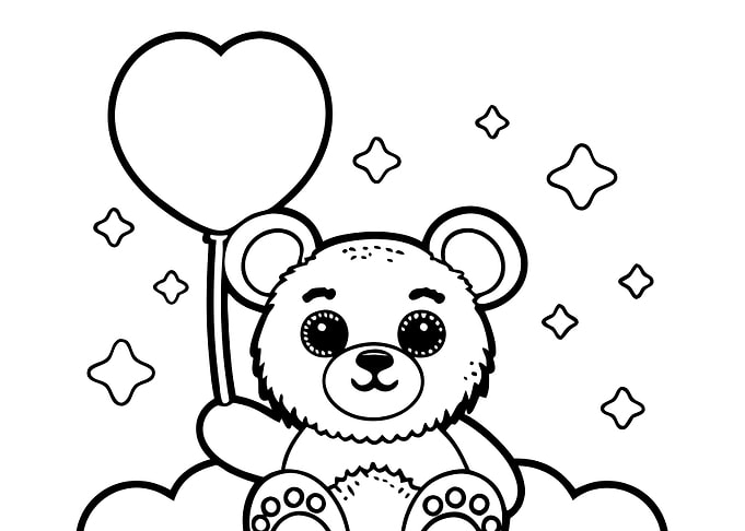 Cute Bear with Heart Balloon