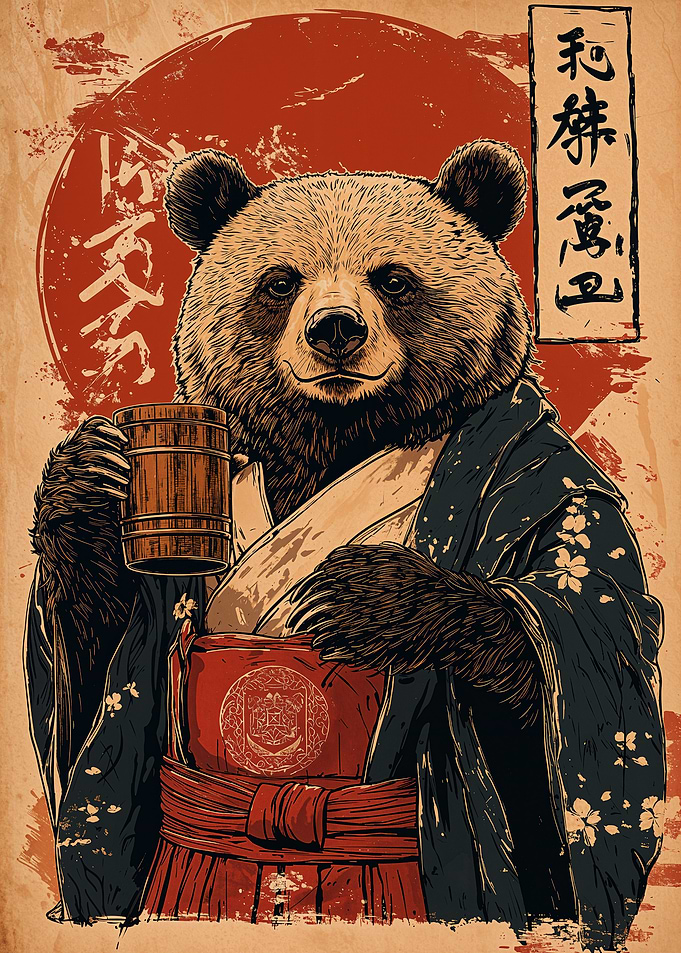 Bear in Kimono with Sake