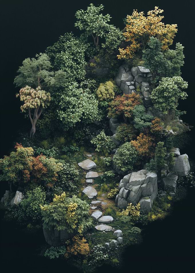 Stone Path Through Forest