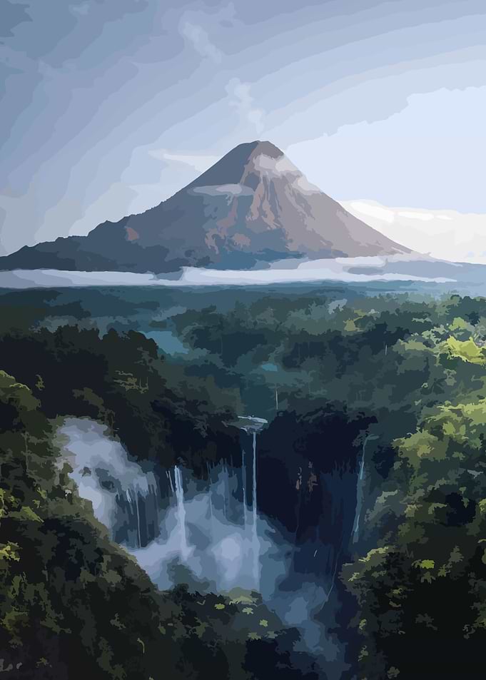 Volcano and Waterfall