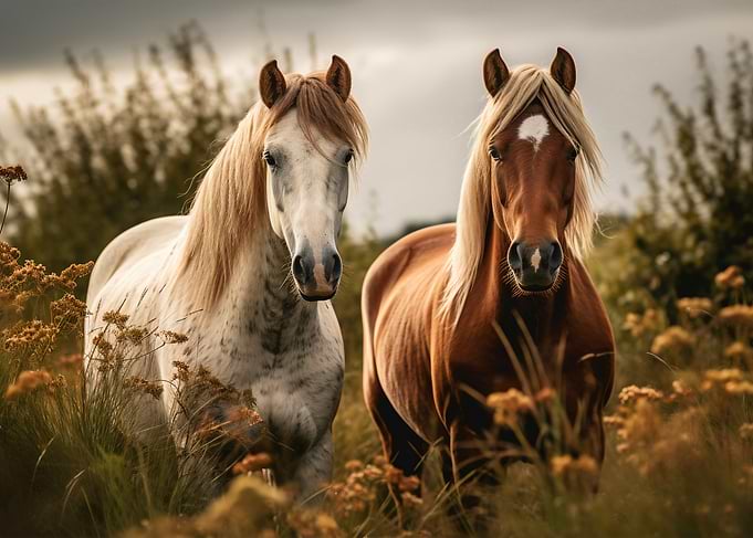 Two Horses in a Field Animals Photo