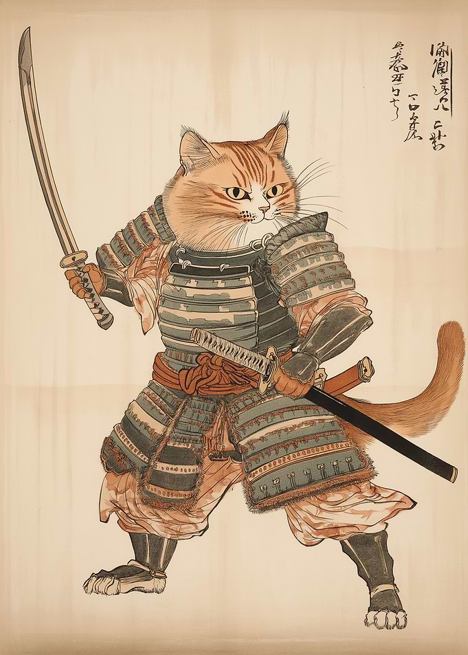 Samurai Cat Print - Japanese Samourai cat