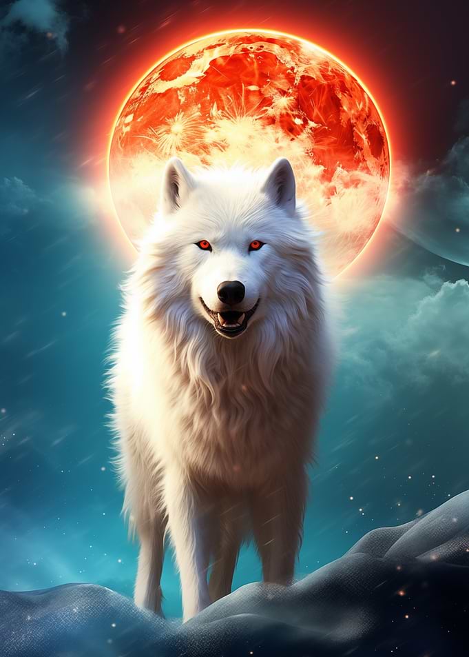 White Wolf Under Blood Moon
