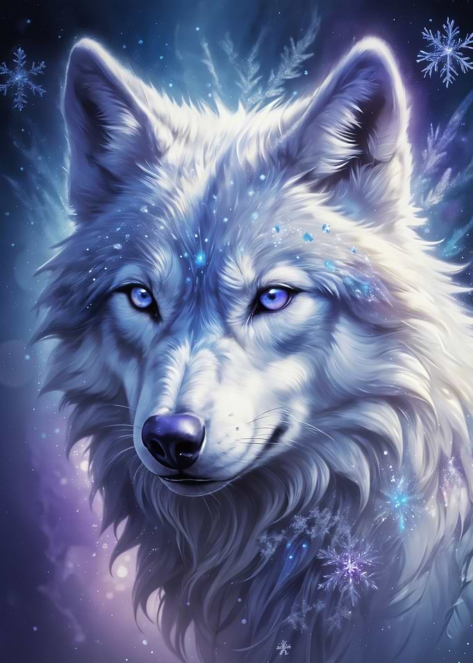 White Wolf with Snowflakes