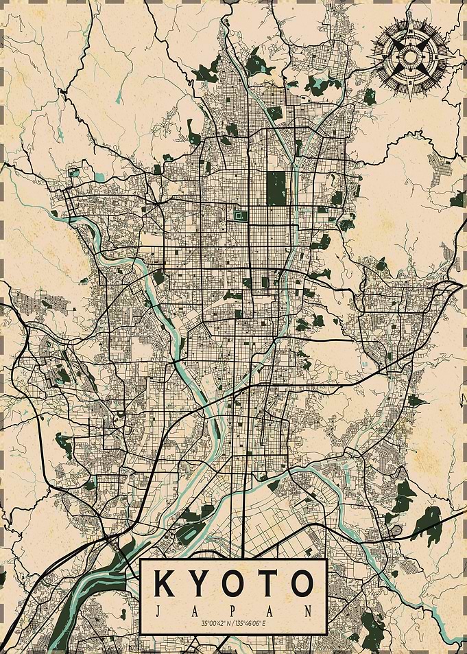 Kyoto City Map Japan Vintage