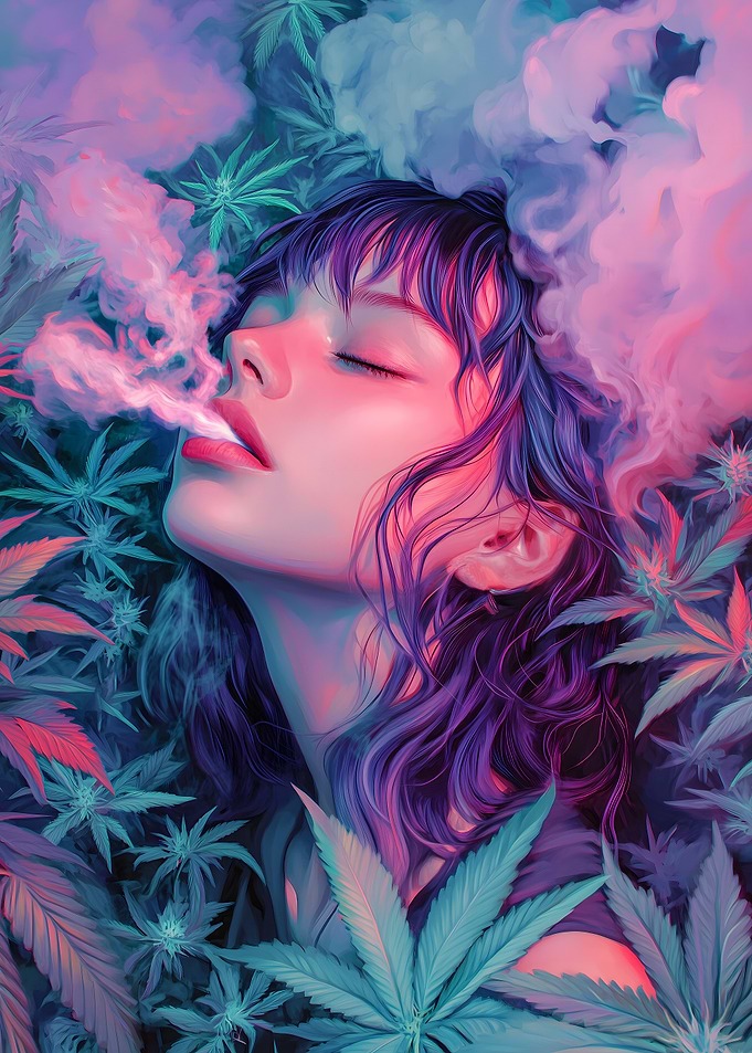 stoner girl smoking Marijuana Field