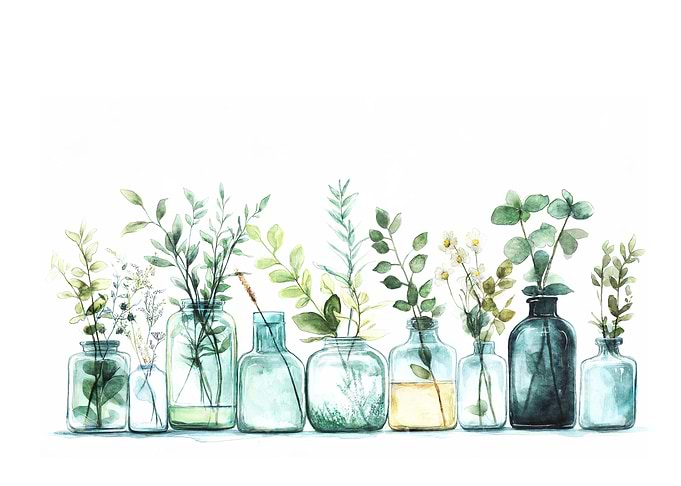 Watercolor Greenery in Bottles