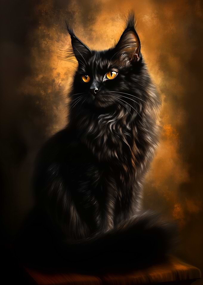 Black Maine Coon Cat Portrait
