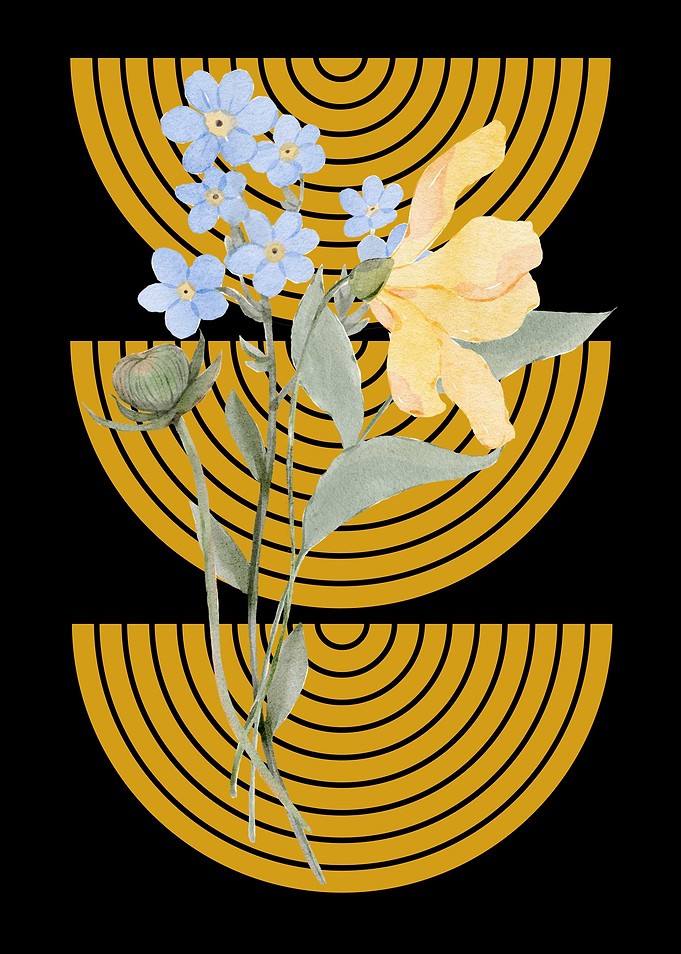 Floral Watercolor with Geometric Shapes