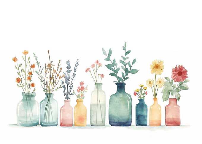 Watercolor Flower Vases