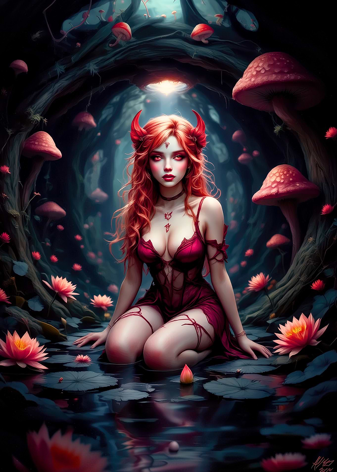 Red-Haired Woman in Forest