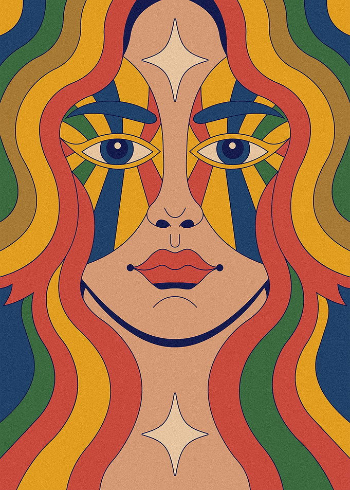Retro Psychedelic Woman Portrait