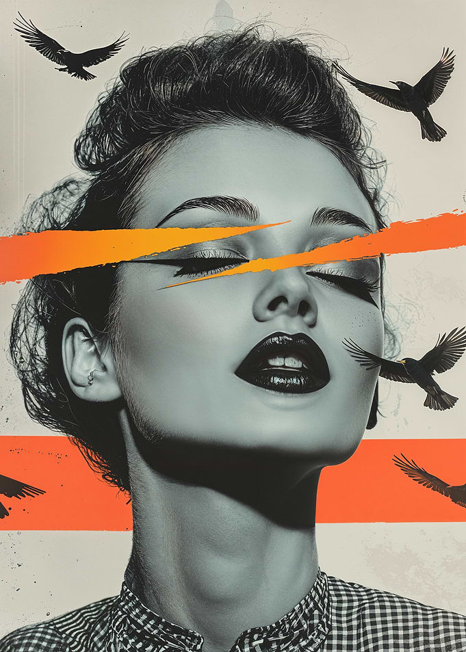 Woman with Birds and Stripes
