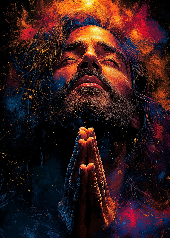 Praying Jesus in Colorful Light