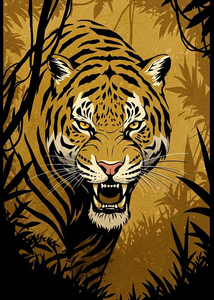 Fierce Tiger in Golden Jungle