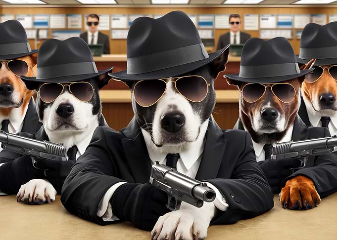 Mafia Dogs in Suits with Guns