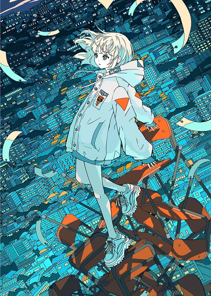 Anime Girl Above Cityscape
