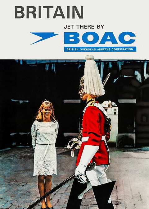 BOAC Travel Poster - Britain — retro travel art printed on metal