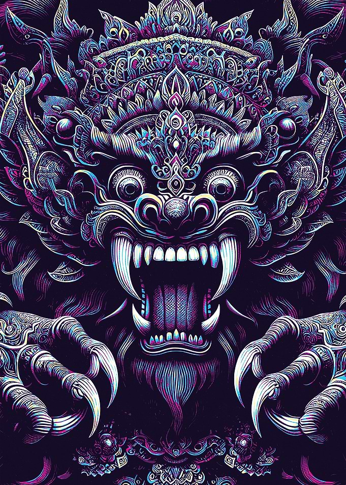 Barong Mask retro Art
